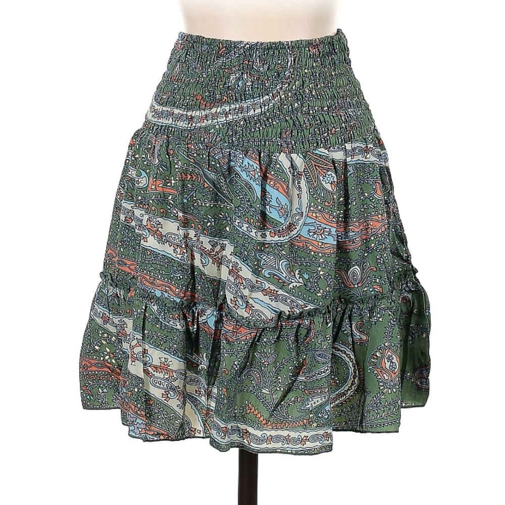 Perry Walker Collective Florence Smocked Waist Tiered Mini Skirt Silk S